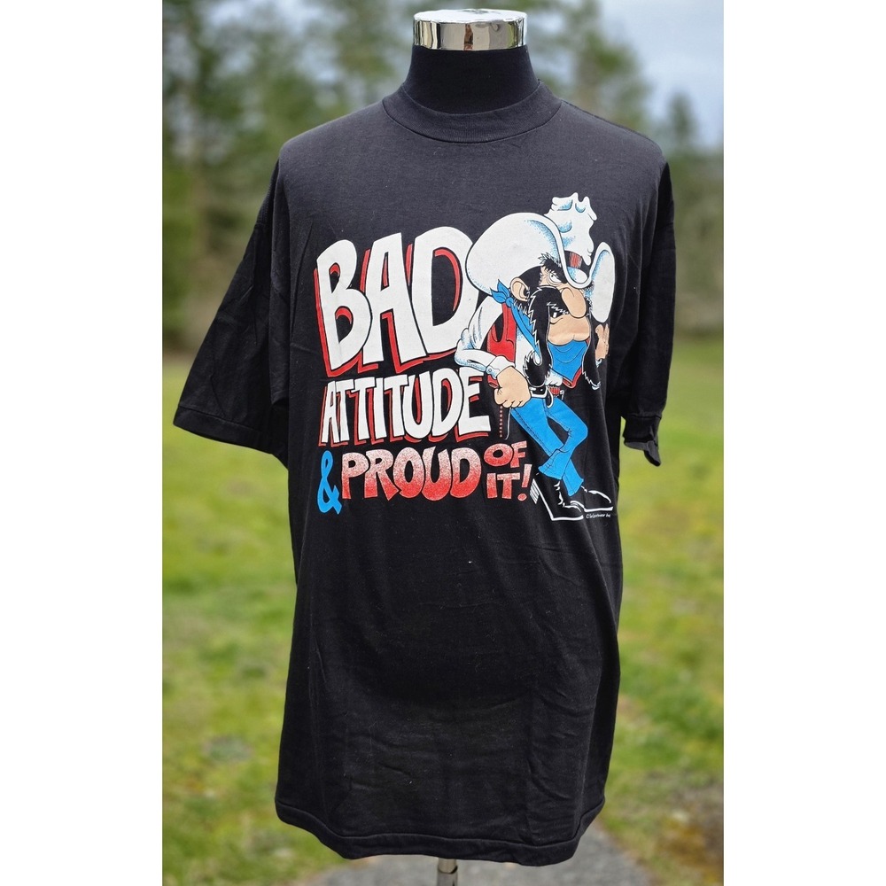 Vintage Cartoon Shirt Mens XL Bad Attitude Cowboy Big Logo Graphic Tee 90s 80s